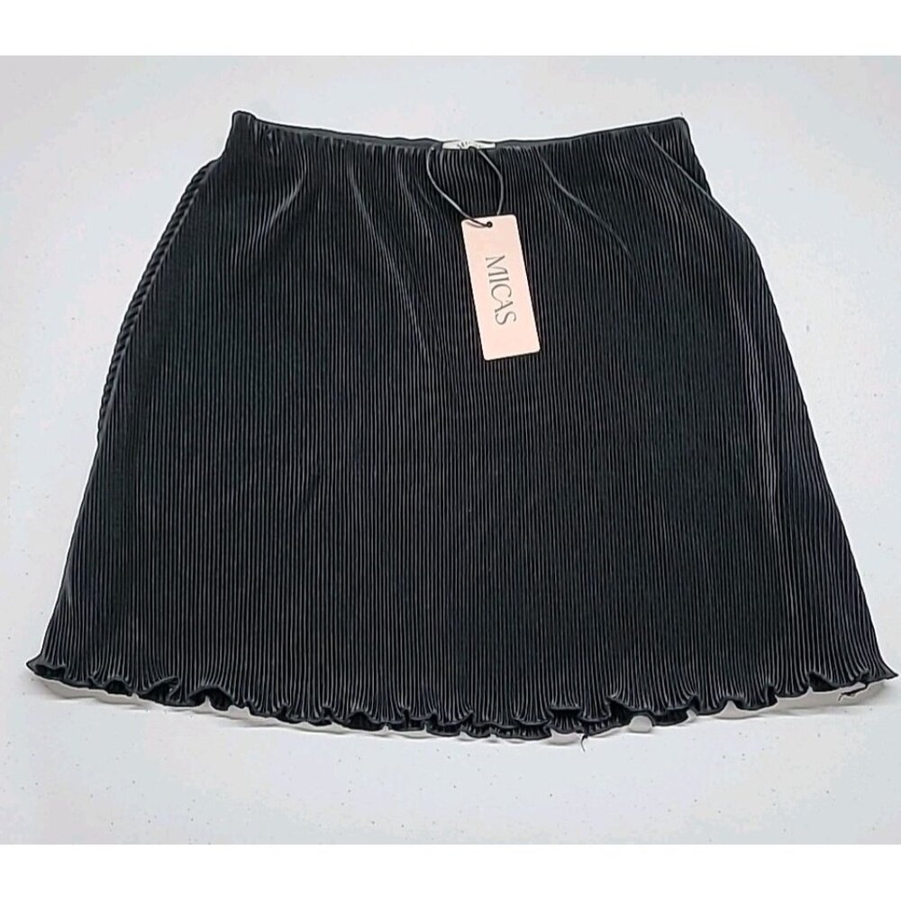 VTG Micas Black Satin Pleated Elastic Waist Ballet Skirt Size M NWT Dancer